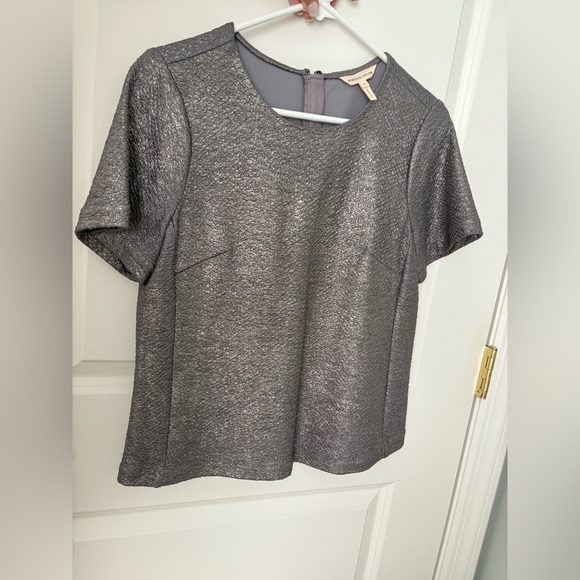 Rebecca Taylor Metallic Gray Short Sleeve Blouse - Picture 1 of 3